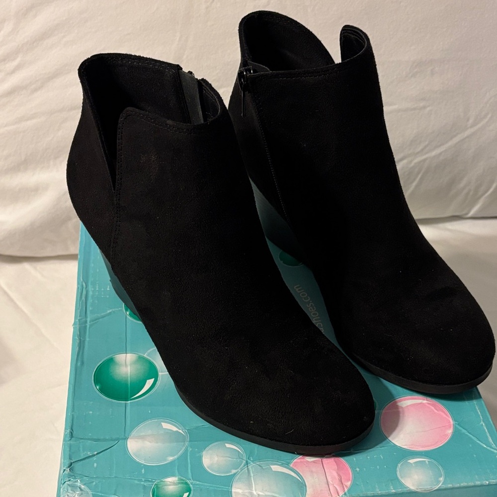 Soda Black Suede Ankle Booties with Side Zip